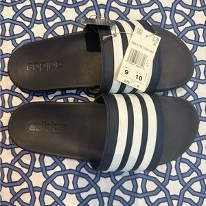 NEW Adidas Adilette Comfort Slides in Dark Blue and White